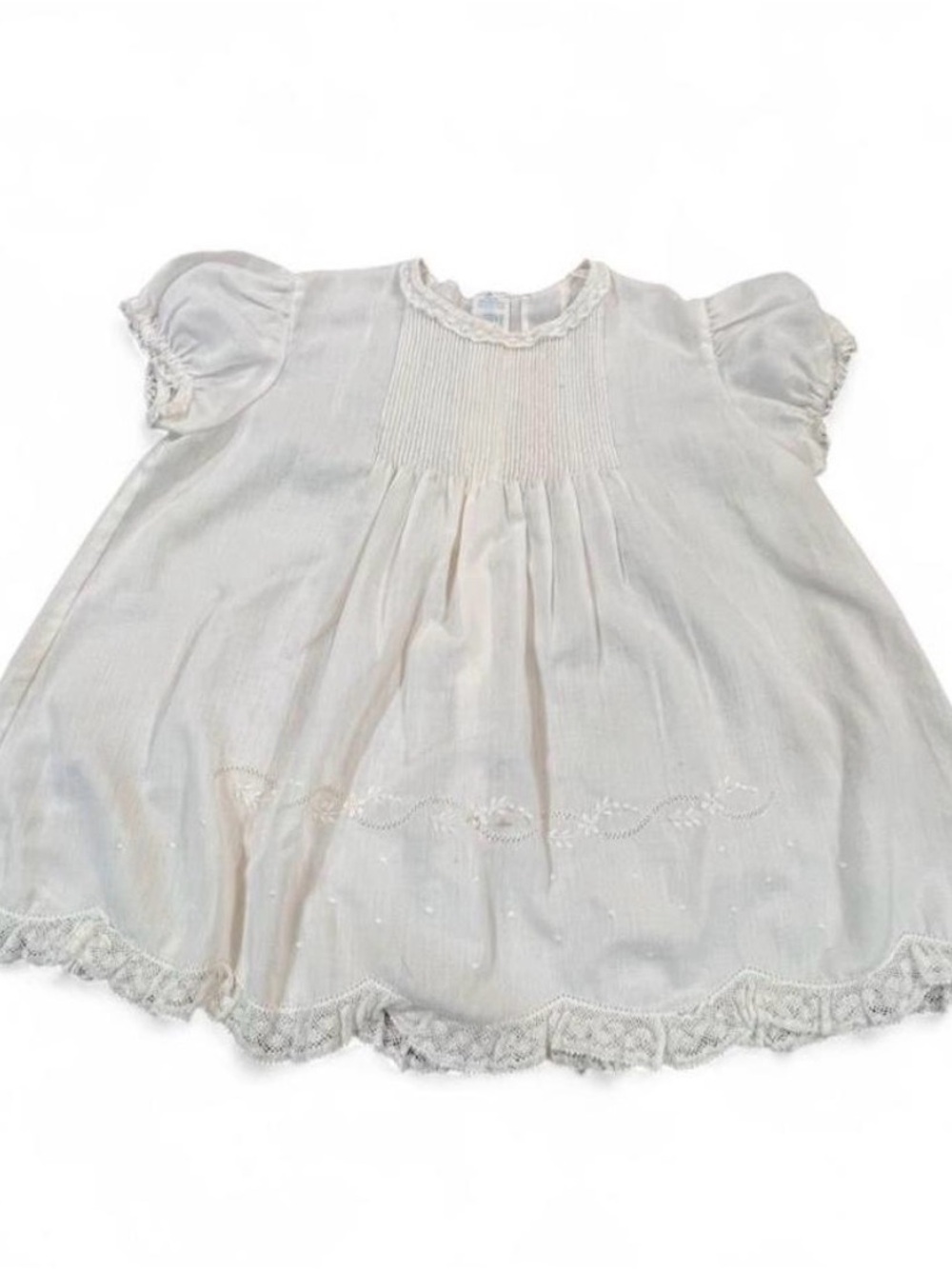 Vintage White Baby Girl Dress with Lace Trim